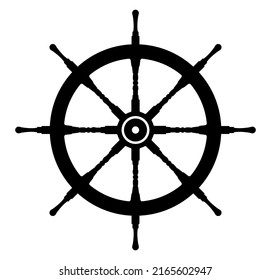 Old wooden Ship Wheel Silhouette, Vessel steering wheel helm Vector Illustration.