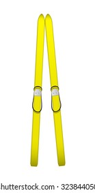 Old wooden skis in yellow design