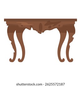 Old wooden table with carved legs, damaged tabletop showing woodworm infestation