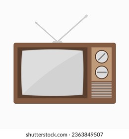 Old wooden television. Vector retro television mock up isolate on white background. Flat design style.