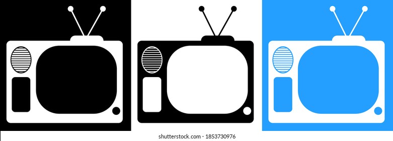 old wooden TV icon with antenna. Vintage TV icon set with blank transparent screen. World Television Day 21 November. Vector
