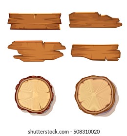 Alte hölzerne Vektorpflaster und säge Schnittbaumstäbe einzeln auf Weiß. Holzfaserstruktur, grobe Abbildung