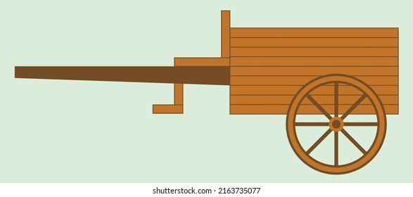 Old wooden wagon with wheel, horse wagon, brown and green colors, old cart illustration vector, old vehicle and transportation method, suitable for kids stories and educational content, wagon banner