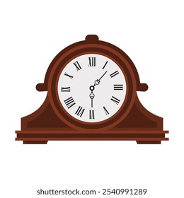 Alte hölzerne Wanduhr flaches Vektordesign einzeln auf weißem Hintergrund