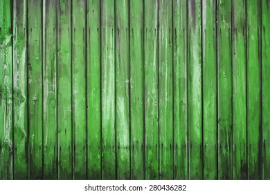 old wooden wall, green background, vector