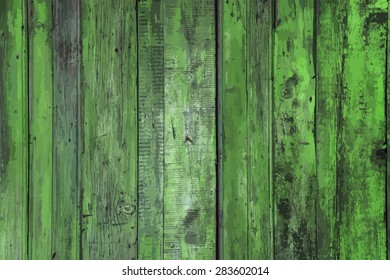 old wooden wall, green background, vector