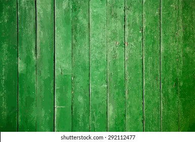 old wooden wall, green background, vector
