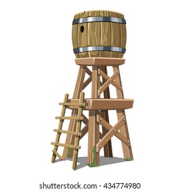 Old wooden water tower. Vector.