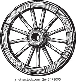 Old wooden wheel design featuring a dark silhouette