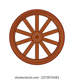 Old wooden wheel of time. Antique wooden spoked wheel, ink hand drawn illustration.