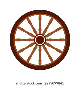 Old wooden wheel of time. Antique wooden spoked wheel, ink hand drawn illustration.