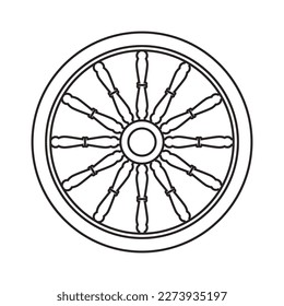 Old wooden wheel of time. Antique wooden spoked wheel, ink hand drawn illustration.