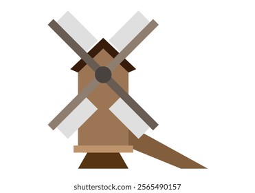 Old wooden windmill on white background