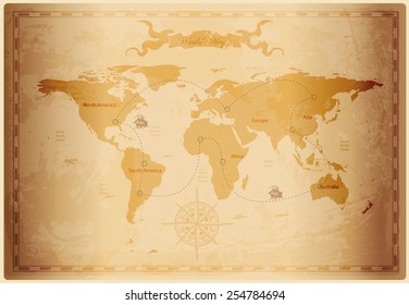 Old World map with vintage paper texture vector format svg