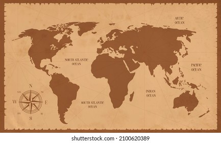 Old World Map In Vintage Style. Political Vintage World Map. Vector Stock