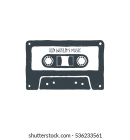 Old World's Music. Inspiring Creative Motivation Quote. Vector Typography Poster Design Concept. Hand drawn textured vintage label. Retro badge. Inspirational lettering. Emblem. Cassette tape.