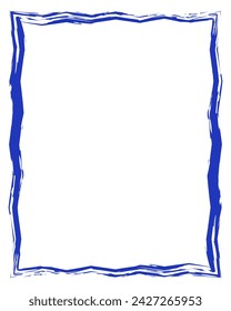 Old worn frame isolated on white. Blue rectangular frame in vector. Frame for text, picture, photo	