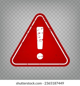 Old worn grungy rusty rusted caution, warning, danger, attention please triangle white red exclamation mark sign  for your design. Grunge exclamation - red vector icon. EPS10.
