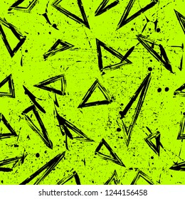 Old worn, scratched vector pattern. Triangles and points are laid out in an interesting seamless pattern.Funny wallpaper for textile and fabric. Fashion triangle pattern style. Colorful bright.