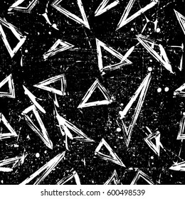 Old worn, scratched vector pattern. Triangles and points are laid out in an interesting seamless pattern.Funny wallpaper for textile and fabric. Fashion style. Colorful bright. 