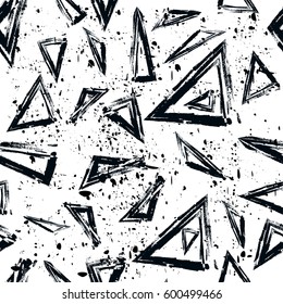 Old worn, scratched vector pattern. Triangles and points are laid out in an interesting seamless pattern.Funny wallpaper for textile and fabric. Fashion style. Colorful bright. 