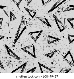 Old worn, scratched vector pattern. Triangles and points are laid out in an interesting seamless pattern.Funny wallpaper for textile and fabric. Fashion style. Colorful bright. 