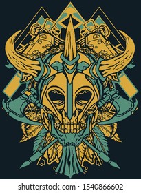 Old Yellow ancient viking skull with sacred geometry background for mascot and t shirt design