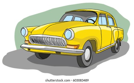 Old yellow retro car, vector illustration