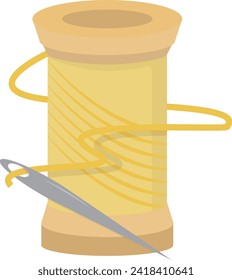 Old yellow thread spool and needle