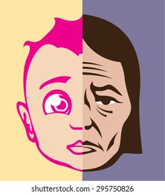 Old Young Face concept vector