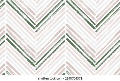 Old Zigzag Interior Print Vector Seamless Pattern. Ink Brushstrokes Geometric Stripes. Hand Drawn Paint Texture Zig Zag Chevron Background. Watercolor Textile Print Seamless Design.