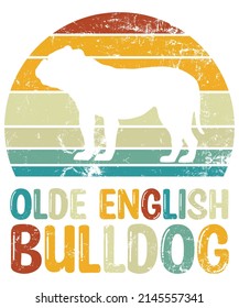 Olde English Bulldog Retro Vintage Sunset T-shirt Design template, Bulldog on Board, Car Window Sticker, POD, cover, Isolated white background, White Dog Silhouette Gift for Olde English Bulldog Lover