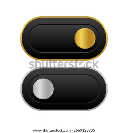 olden, black and silver toggle buttons, switch on and off.
