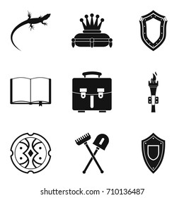Olden time icons set. Simple set of 9 olden time icons for web isolated on white background