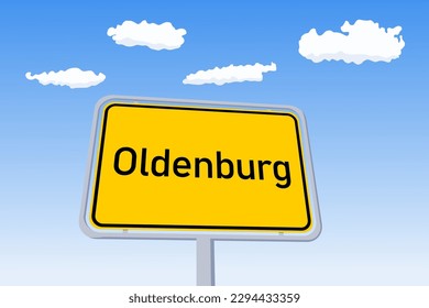 Cartel de la ciudad de Oldenburg en Alemania. Ilustración vectorial de señalización vial de bienvenida de límite de ciudad.