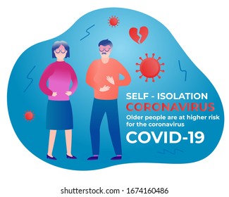 Older aged people are at higher risk for the coronavirus. Self isolation. Home quarantine from Covid-19. All stay at home. Self-isolate from a pandemic. Vector illustration