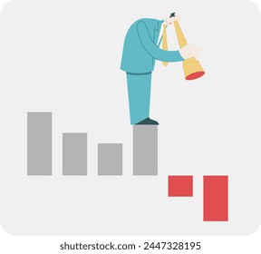 Older businessman with telescope on lose chart