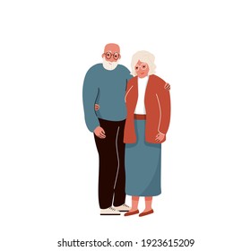 Older couple hug each other. Vector background. Senior people family isolated on white backdrop.