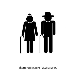 Older Couple Icon. Pension Senior People Symbol, Elderly Or Old-aged Couple Vector Illustration