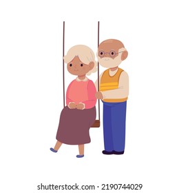 Older Couple In Swing Icon Isolated