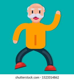 older man with dancing pose isolated for happy expression concept vector illustration