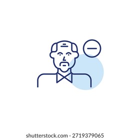 Hombre mayor y menos. Quitar usuario, avatar de Borrar. Reducir el acceso al perfil. Icono de Vector de trazo perfecto y editable