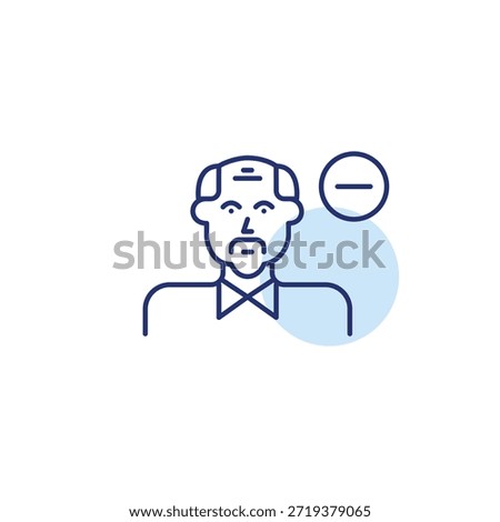 Older man and minus. Remove user, delete avatar. Reduce profile access. Pixel perfect, editable stroke vector icon