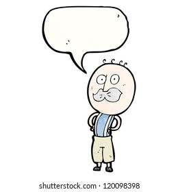 hombre mayor con bigote y burbuja de habla