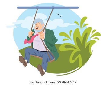 Älterer Mann auf Seilschwingen. Hübsche Leute. Illustration Concept Template für Website, Web-Landing-Seite, Banner, Präsentation, Social, Poster, Promotion oder Printmedien.