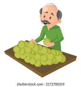 Older man is purchasing fruits from a street stall. Vector graphic illustration. Individually on white background.