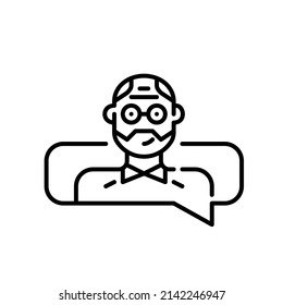 Older man in a shirt and glasses taking part in online chatting. Pixel perfect, editable stroke line icon