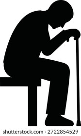 Hombre mayor sentado sintiéndose triste deprimido solo retiro anciano silueta Vector