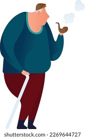 Older Man Smoking Pipe Curvy 1 UI Banner Illustration Vector EPS