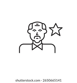 Homem mais velho e estrela. Mentor favorito, ancião respeitado. Pixel perfeito, ícone de vetor de traçado editável